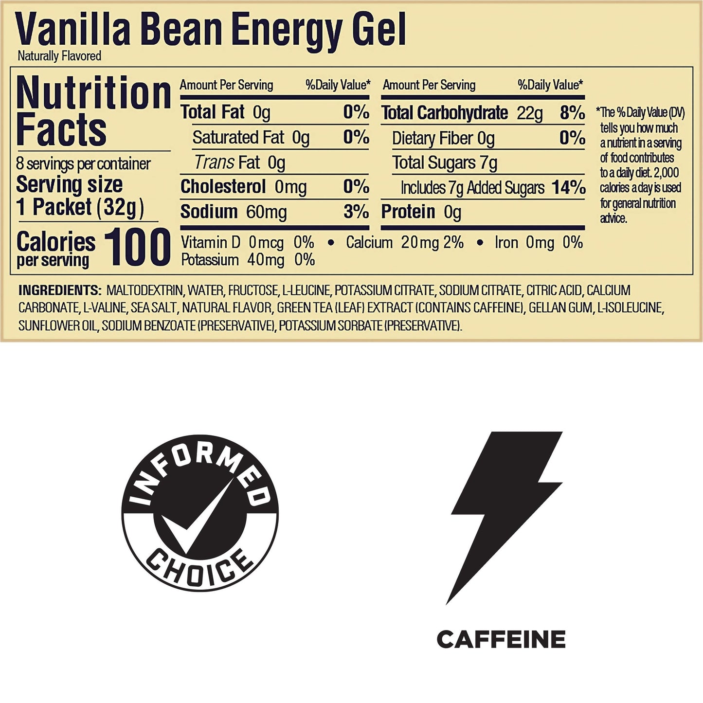 GU Energy Gel Vanilla Bean 8 Count Sports Nutrition 100 Calories Vegan Gluten...