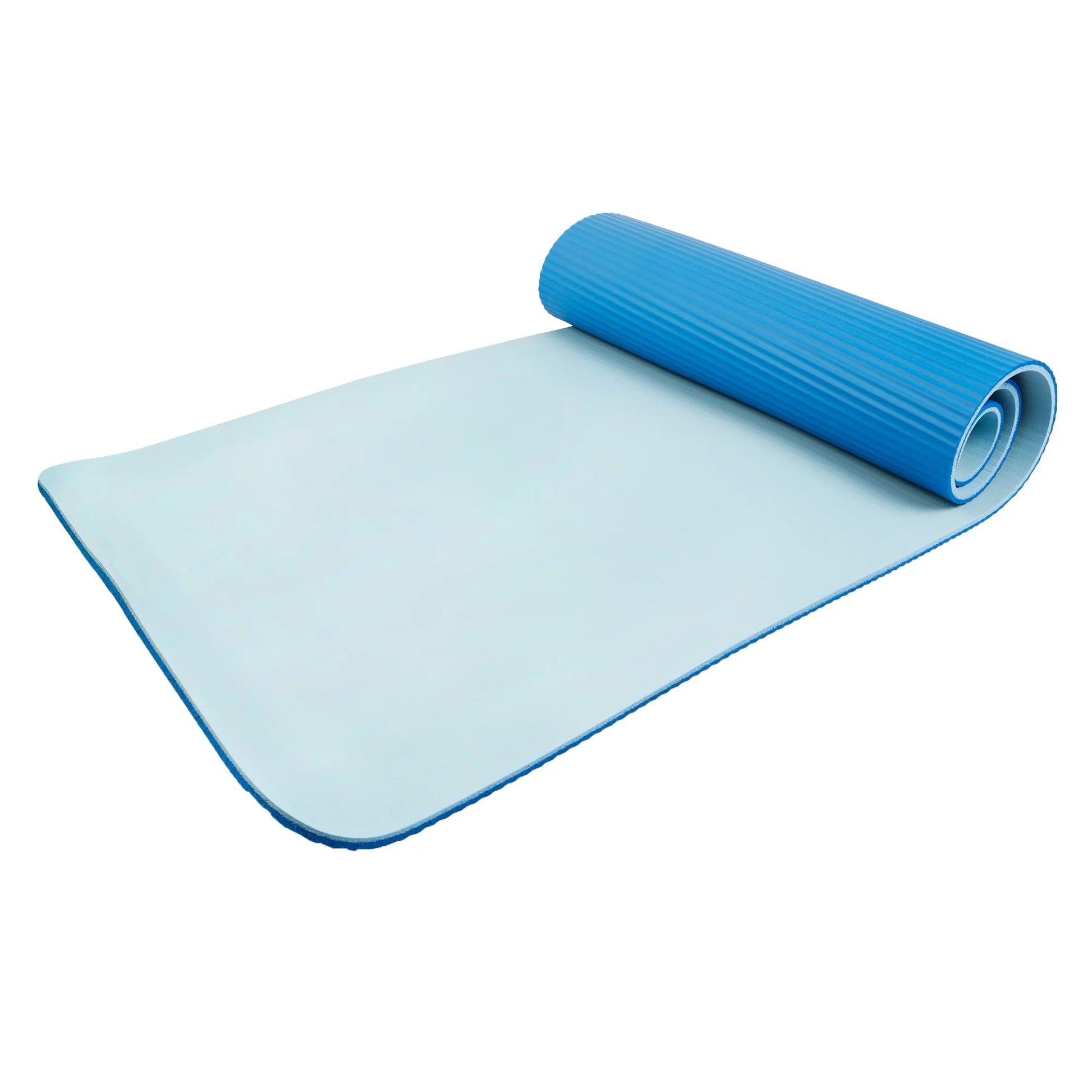 Two-Tone 10mm Fitness Mat, 72" x 24", Blue NBR Foam with Carry Strap