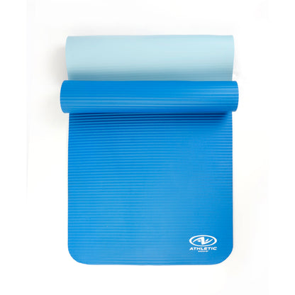 Two-Tone 10mm Fitness Mat, 72" x 24", Blue NBR Foam with Carry Strap