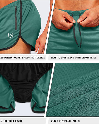 Men's 3-Inch Quick-Dry Running Shorts with Zipper Pockets for Athletic Performance
