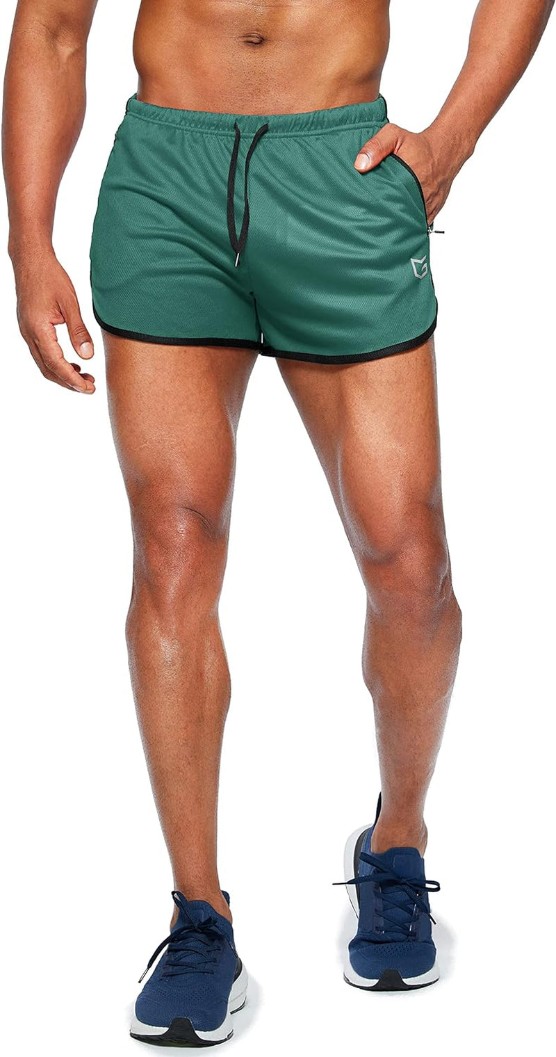 Men's 3-Inch Quick-Dry Running Shorts with Zipper Pockets for Athletic Performance