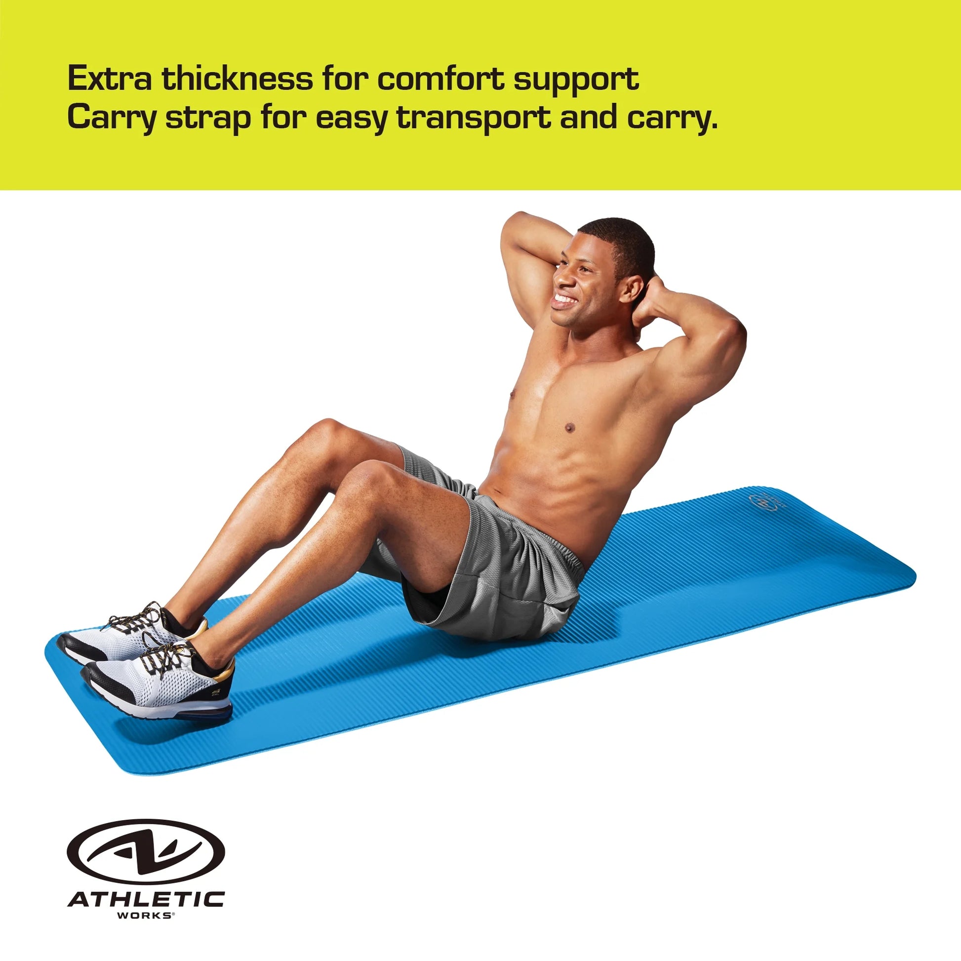 Two-Tone 10mm Fitness Mat, 72" x 24", Blue NBR Foam with Carry Strap