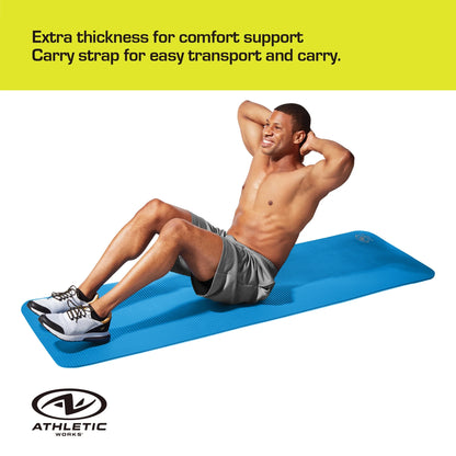 Two-Tone 10mm Fitness Mat, 72" x 24", Blue NBR Foam with Carry Strap