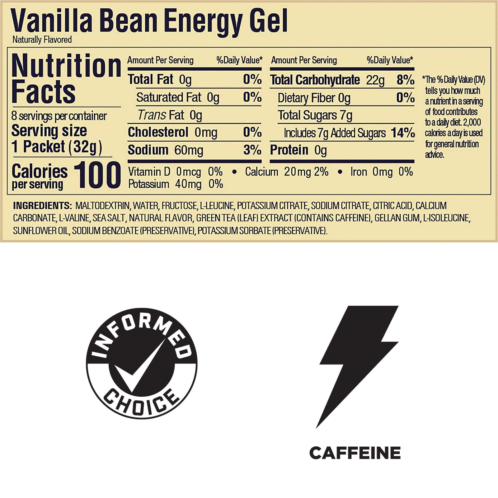 GU Energy Gel Vanilla Bean 8 Count Sports Nutrition 100 Calories Vegan Gluten...
