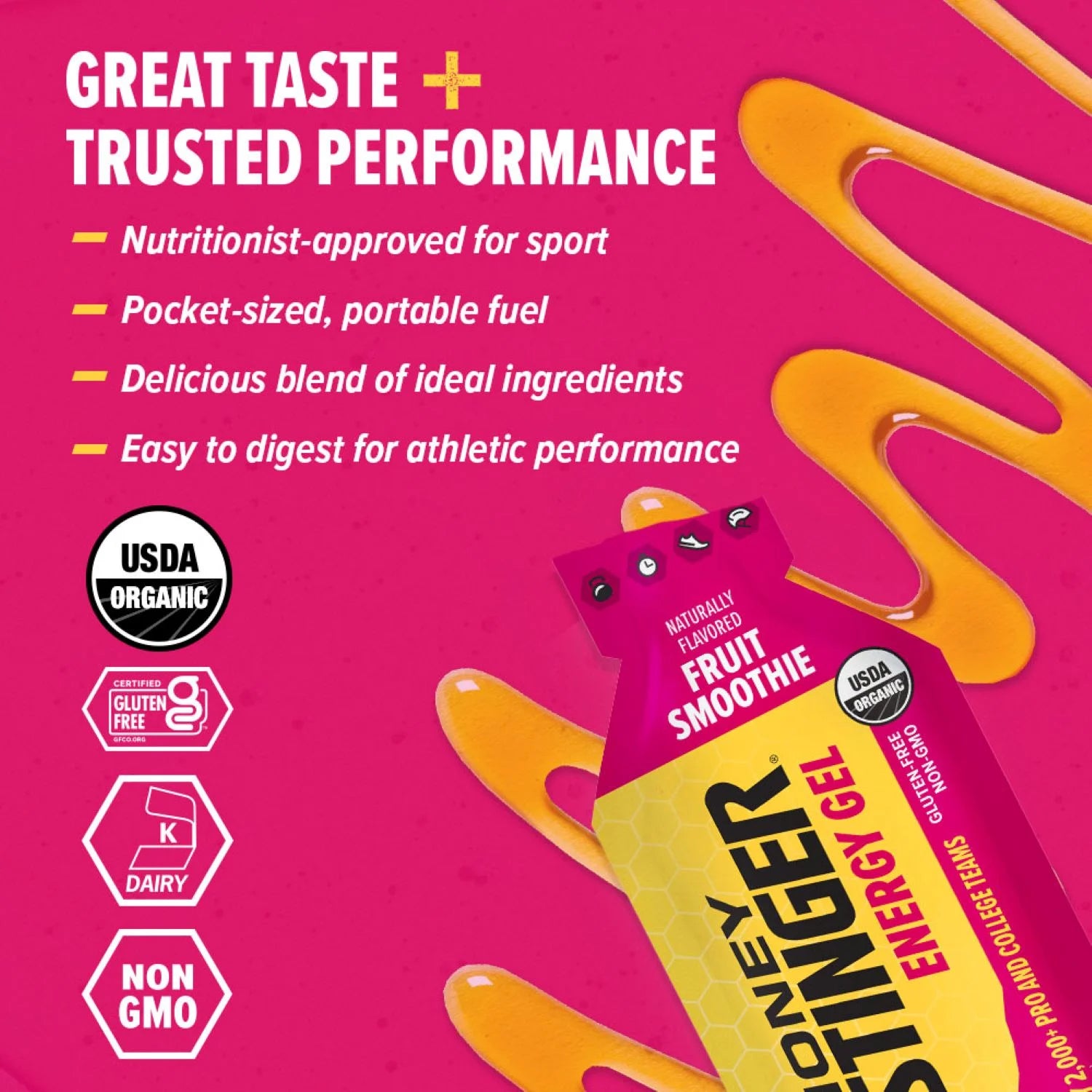 Organic Gluten-Free Energy Gel, Fruit Smoothie, 1.1 Oz, 24 Count Box