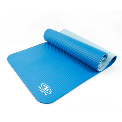 Two-Tone 10mm Fitness Mat, 72" x 24", Blue NBR Foam with Carry Strap