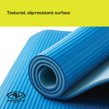 Two-Tone 10mm Fitness Mat, 72" x 24", Blue NBR Foam with Carry Strap