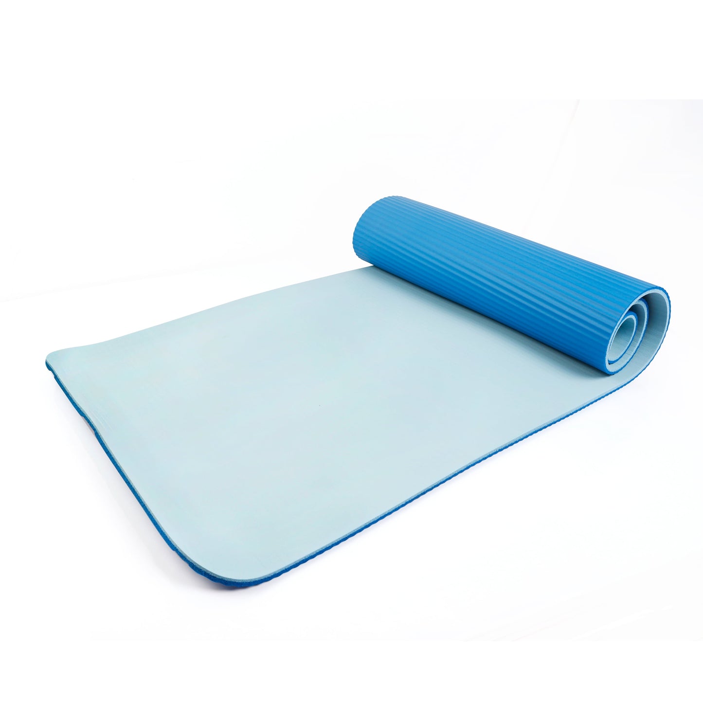 Two-Tone 10mm Fitness Mat, 72" x 24", Blue NBR Foam with Carry Strap