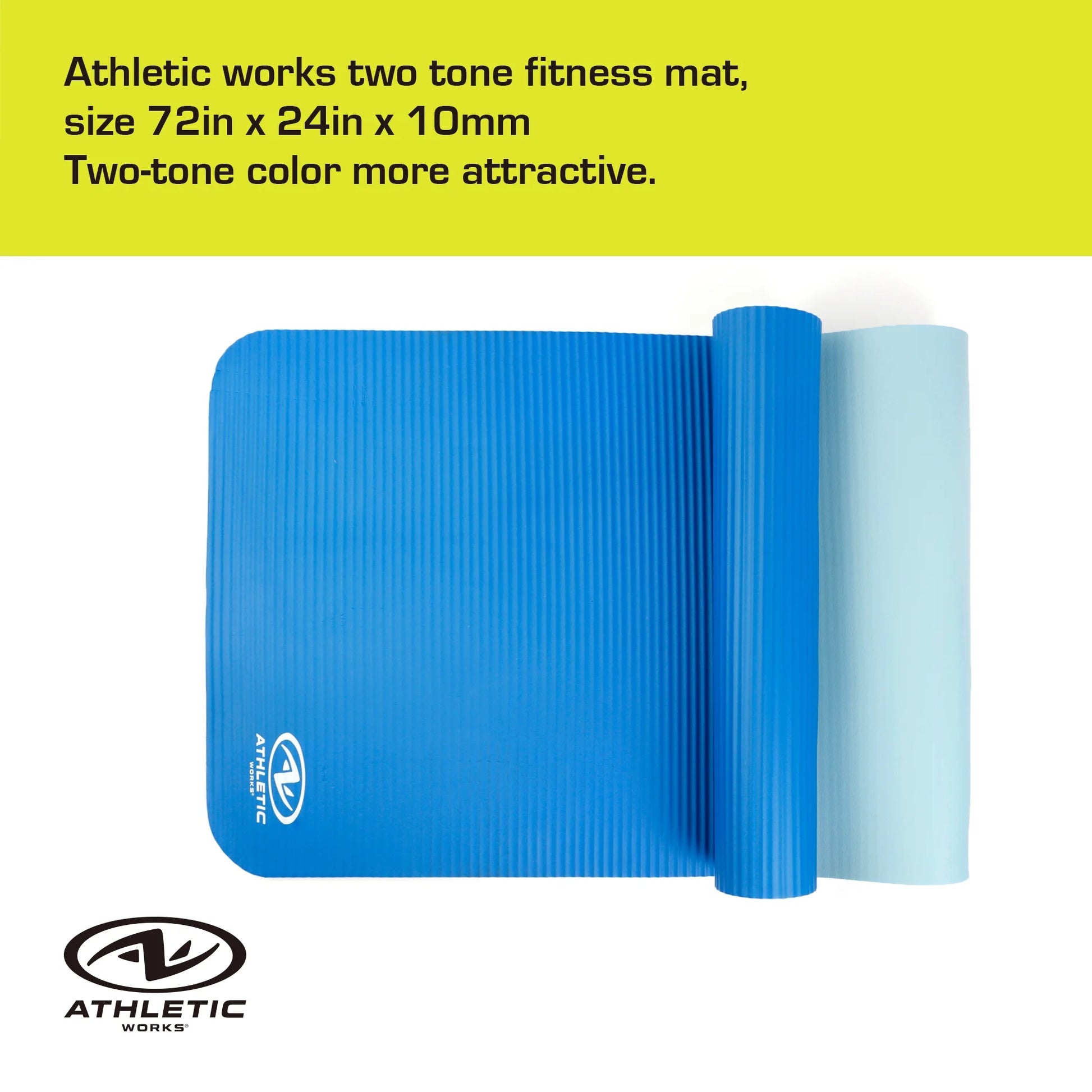 Two-Tone 10mm Fitness Mat, 72" x 24", Blue NBR Foam with Carry Strap