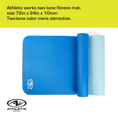 Two-Tone 10mm Fitness Mat, 72" x 24", Blue NBR Foam with Carry Strap