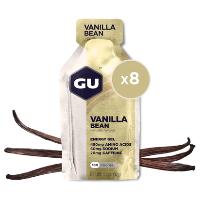 GU Energy Gel Vanilla Bean 8 Count Sports Nutrition 100 Calories Vegan Gluten...