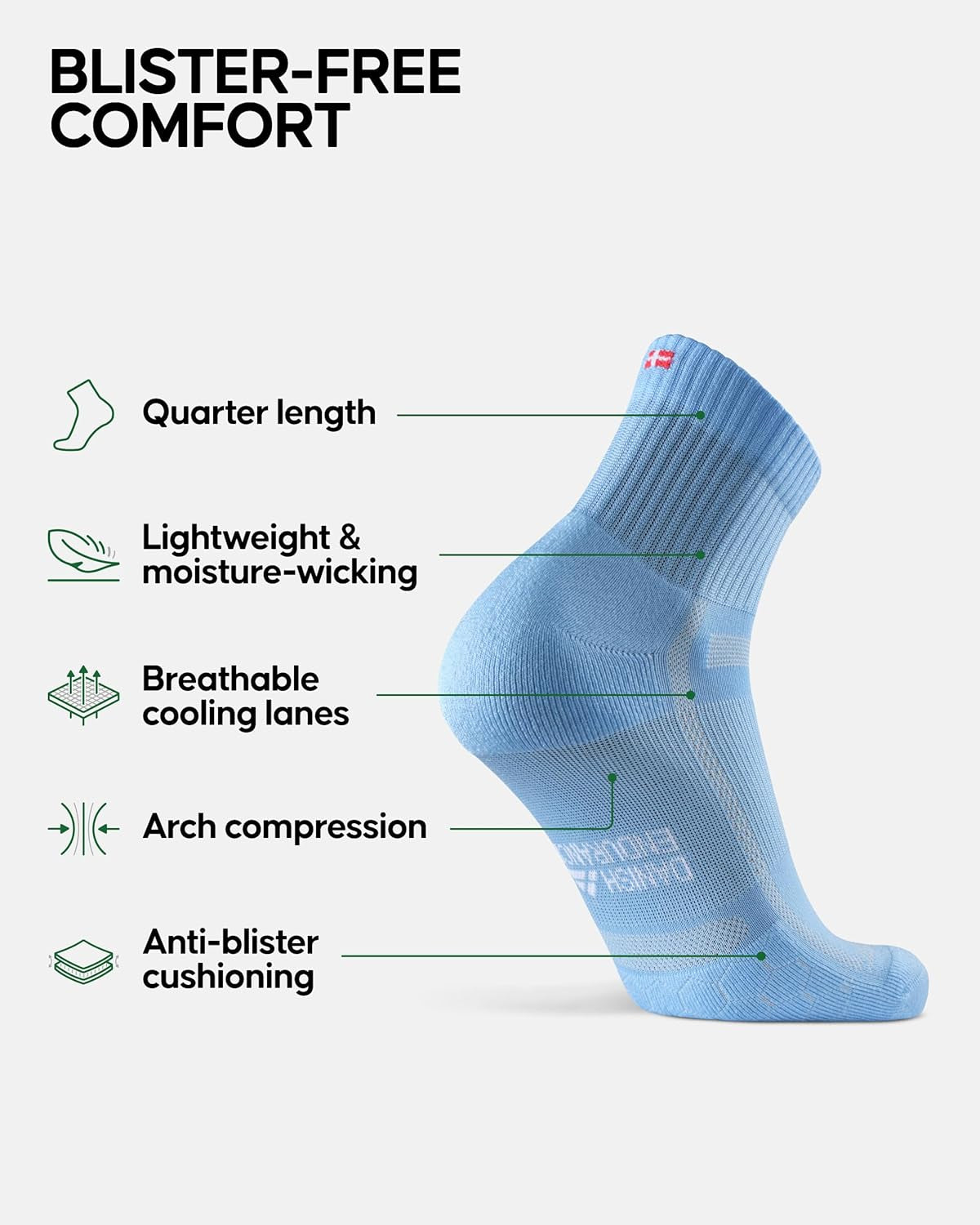 Ultra-Comfort Quarter Running Socks, Performance Socks, Men & Women - 3 or 5 Pack