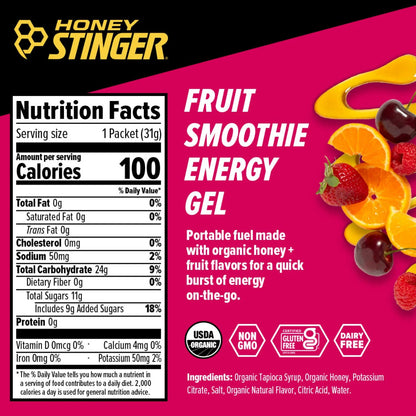 Organic Gluten-Free Energy Gel, Fruit Smoothie, 1.1 Oz, 24 Count Box