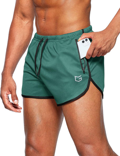 Men's 3-Inch Quick-Dry Running Shorts with Zipper Pockets for Athletic Performance